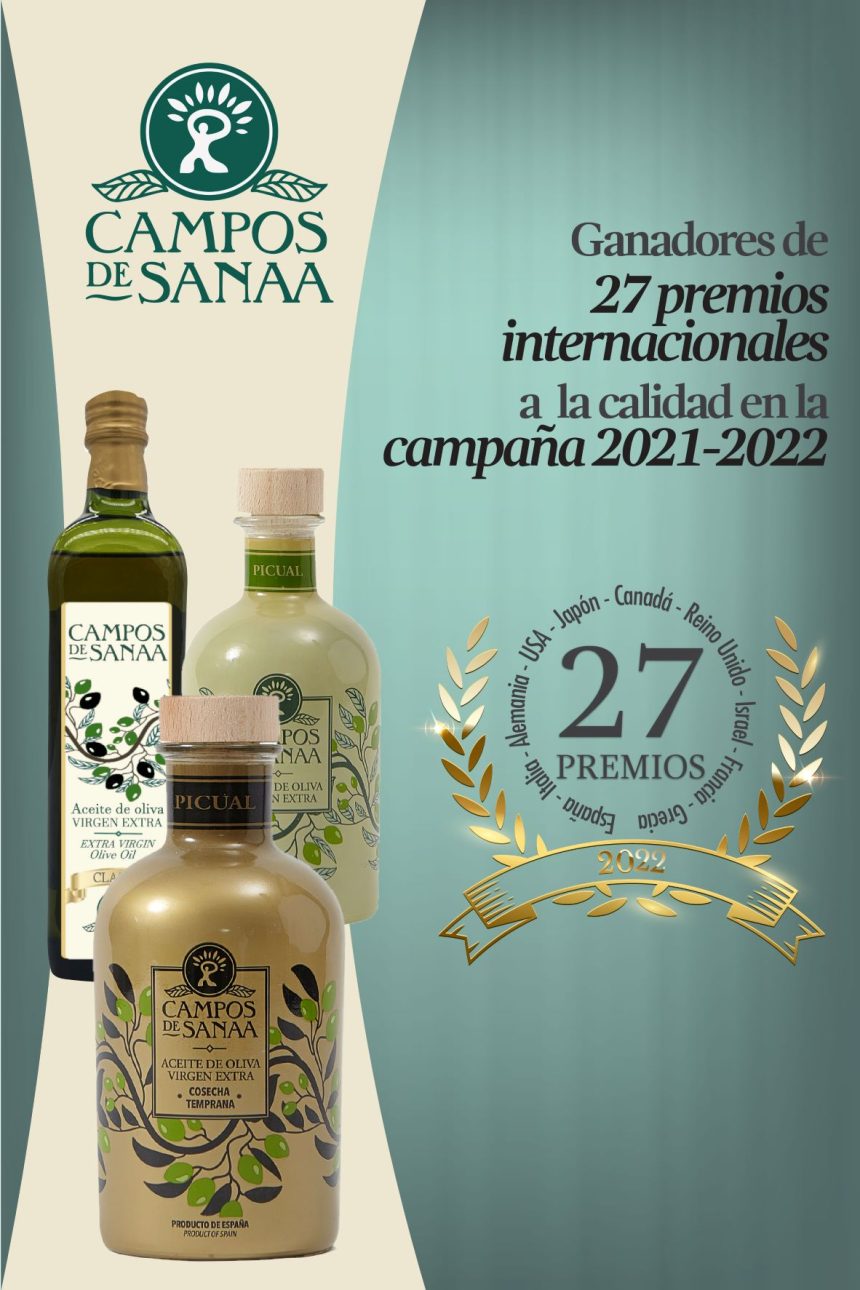 La marca española de Aceite de Oliva Campos de Sanaa recibe 27 premios internacionales en su campaña 2021-2022