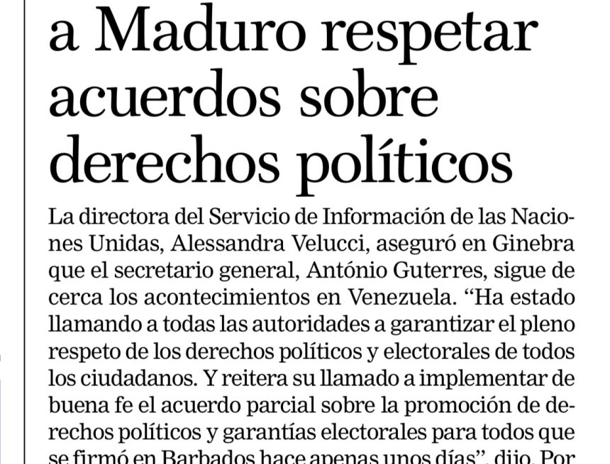ONU pide a Maduro respetar acuerdos sobre Derechos Políticos
