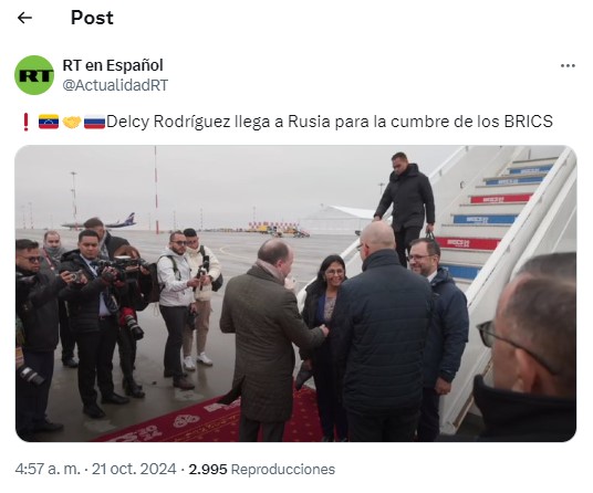 Delcy Rodríguez e Yván Gil llegan a Rusia para asistir a la cumbre de los Brics