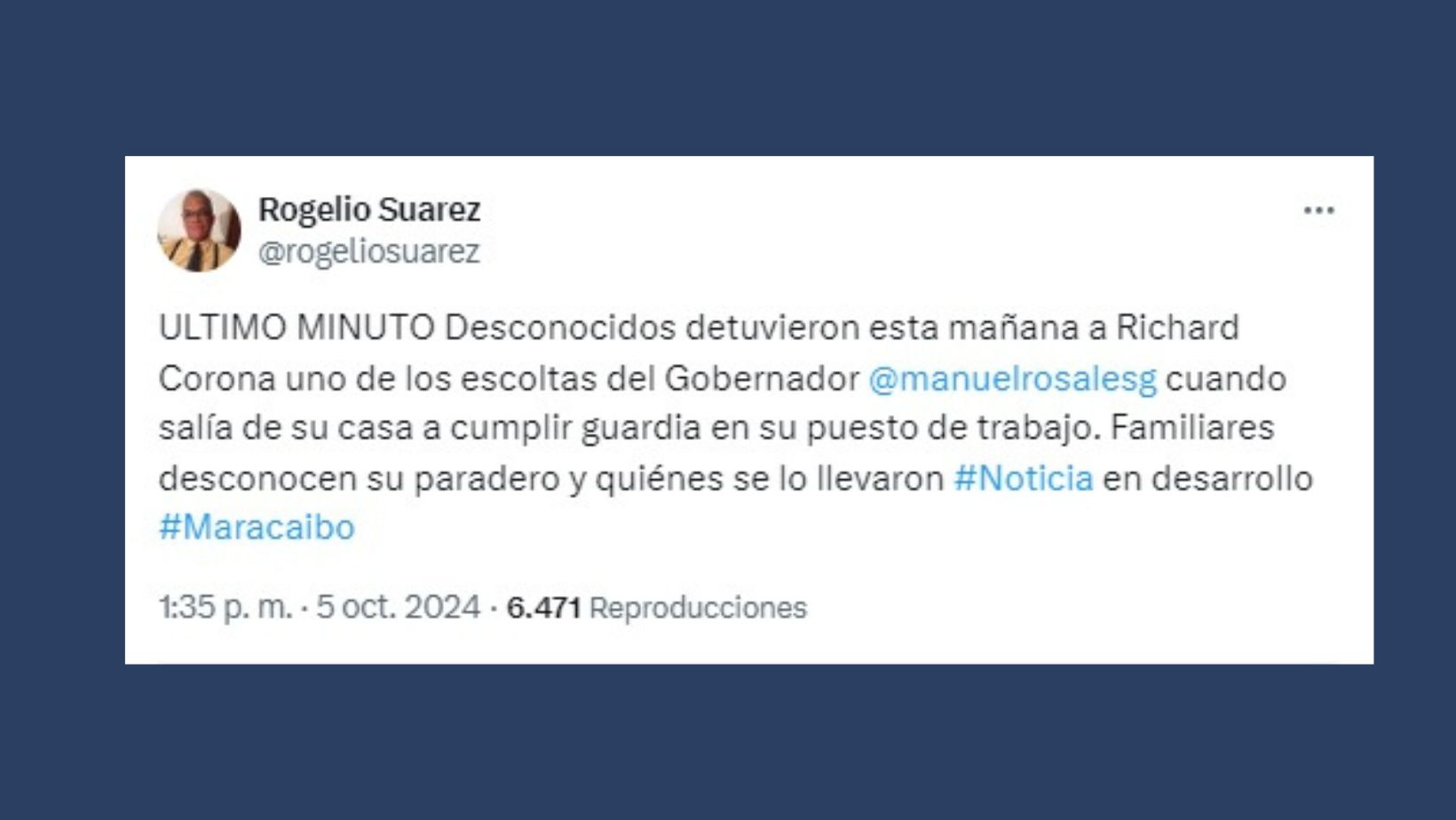 Extraoficial: Detienen a escolta del gobernador Manuel Rosales en Zulia