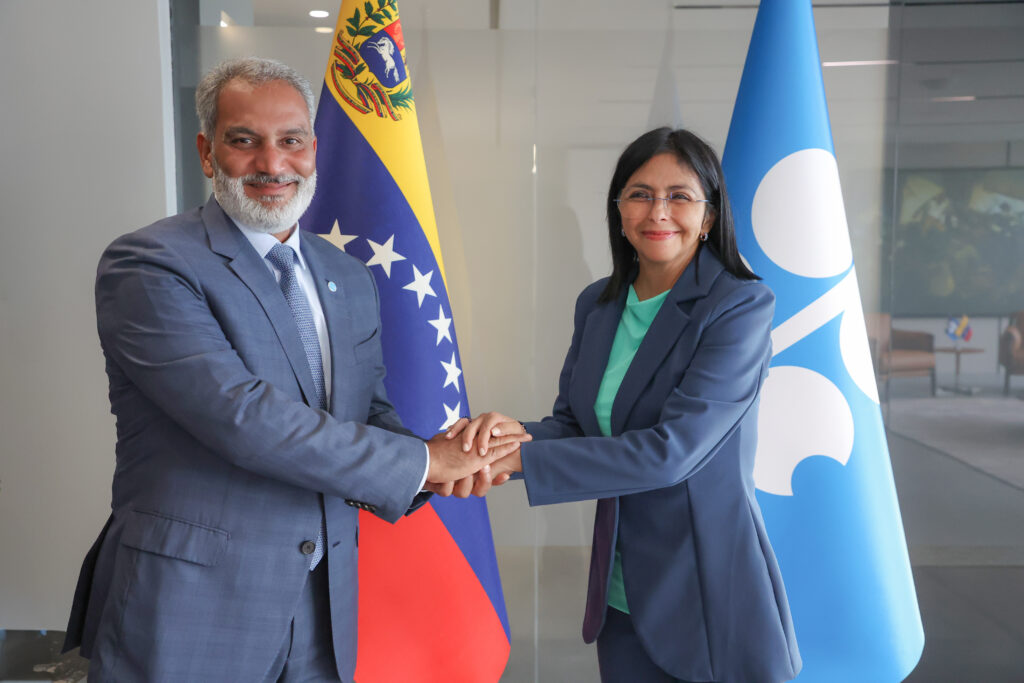 Vicepresidenta de Venezuela analiza mercado energético con secretario general de OPEP